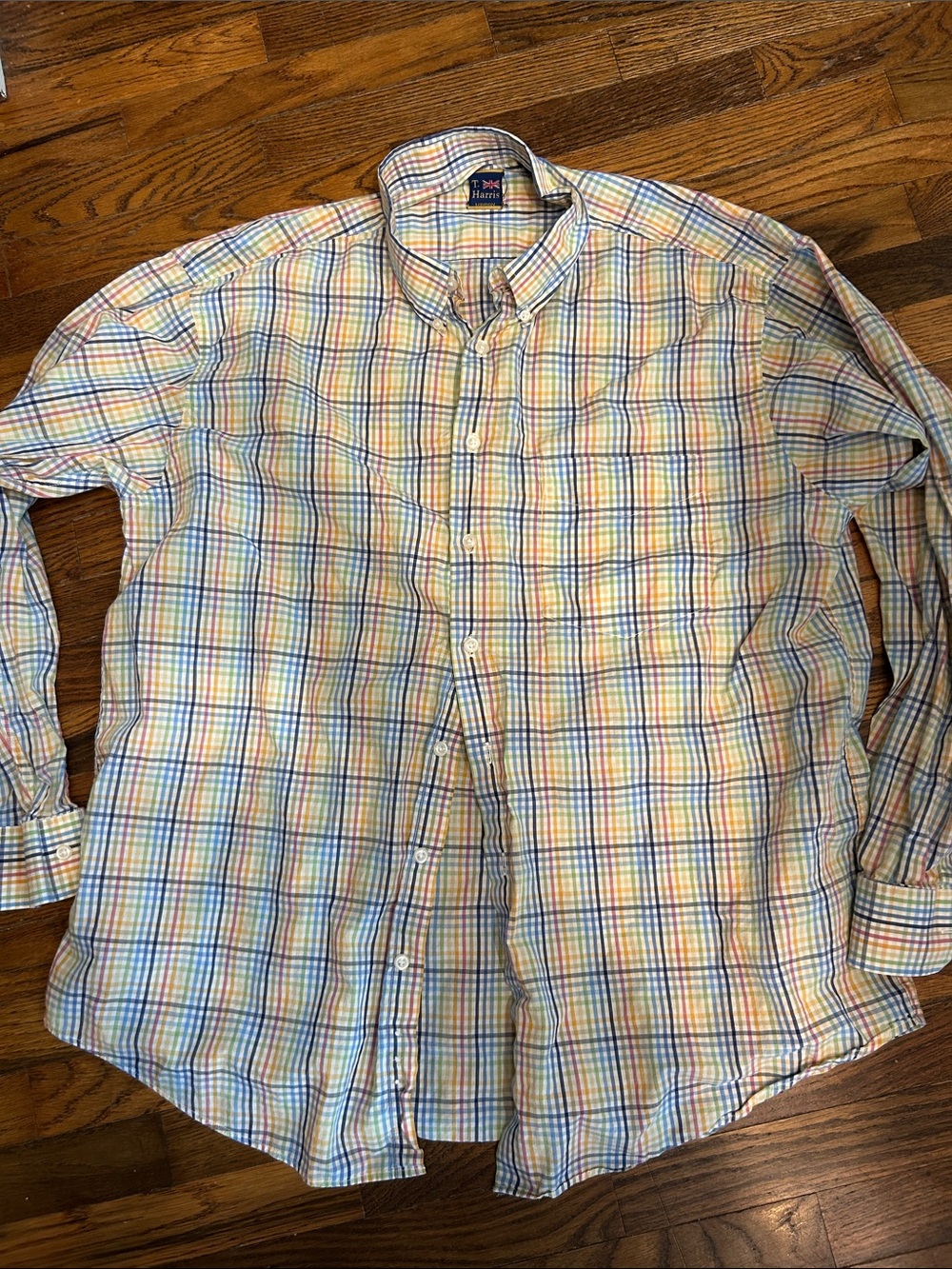 T.M.Lewin Multicolor Pastel Plaid Button-Down Shirt - Blue/Yellow/Orange
